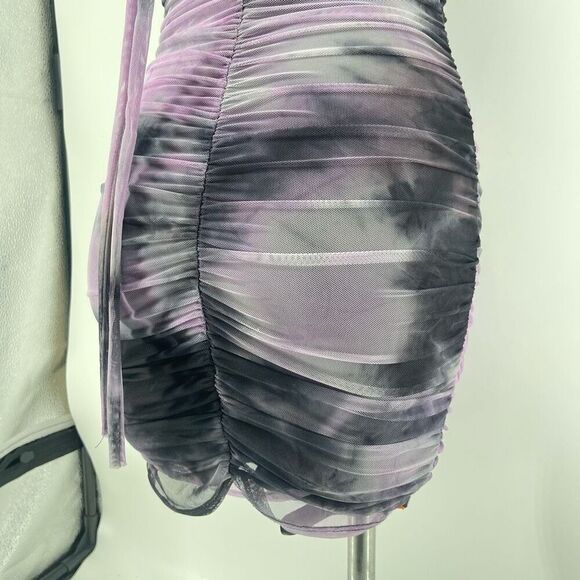 Windsor Groovy Baby Tie Dye Mesh Ruched Mini Dress Purple Gray Small NWT - Picture 13 of 17